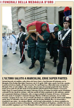 FUNERALI DELLA MEDAGLIA D'ORO AL V.M. EVELINO MARCOLINI - 12 SETTEMBRE 2006